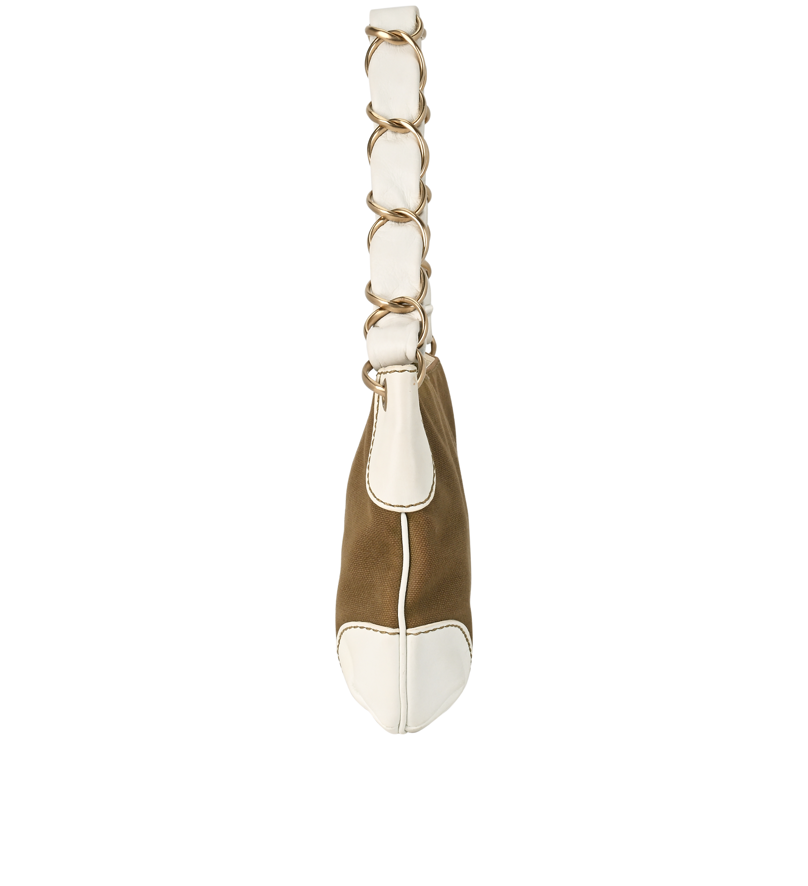 Olsen Shoulder Bag, &pound;595, Handbags, Khaki/White, Canvas/Leather, Side view